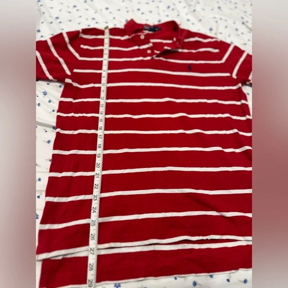 VTG 90s Polo Ralph Lauren Men's Sz: L Red & White Striped Short Sleeve Polo.